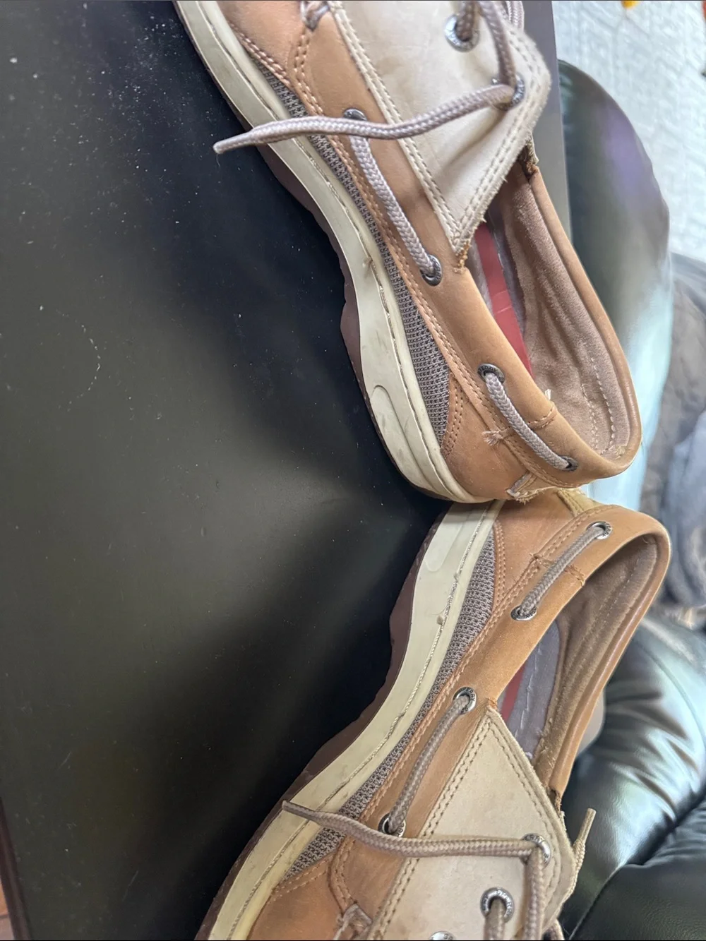 Sperry Brown and Beige Leather Mesh Boat Shoes